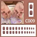 Glossy brown short square press-on nails set with 24 pieces manicure kit for women - Dark Brown (C009)