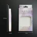 Close-up detail of marble pattern nail packaging box showing dimensions 13.5x7x1.2cm - Purple Marble English Print Box (13.5*7*1.2) / Thin