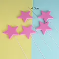 Vista de detalle de adornos para pasteles de estrella rosa de 4,3 cm en tallos de alambre - Estrella / 5 Piezas / Rosa
