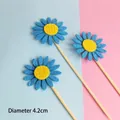 Detailed view of non-woven fabric blue sunflower cake toppers with a diameter of 4.2cm - Sunflower / Set of 3 / Blue