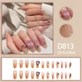 Sparkly press-on nails featuring 3D heart rhinestones in a gradient orange design - Orange Gradient Heart Rhinestone Style (D813) / 24 Pieces (With Glue)