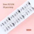 Close-up of ink bamboo and butterfly patterns on press-on nails in white and black - Ink Bamboo Shadow Butterfly Style (S052-T) / 30 Pieces/Strip (Mixed XS/S/M Sizes)