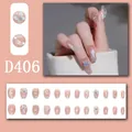 Elegant nude press-on nails with blue butterfly charms and silver glitter detail set - 24 Pcs/Set / Pink Nude Glitter Embossed Butterfly Style (D406)