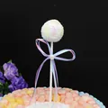 Iridescent white sequin ball cake topper with colorful ribbon and pearl decoration - Round Topper / White