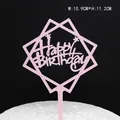 Decoración geométrica rosa Happy Birthday para tartas de fiestas de cumpleaños - Square Frame Star / 10 Piezas/Paquete (10.9x11.2cm) / Rosa