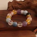 Handgefertigtes Armband aus bunten Naturkristallen mit elegantem Silber-Akzentperle - Mehrfarbiger Perlenstil 2 / bunt