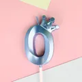 Elegante vela de cumpleaños número 0 azul metálico con corona decorativa para tartas - Azul