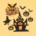 Festive Halloween cake toppers set with witch castle and pumpkin for party decor - Black Witch Castle Set
