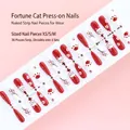 Lucky Cat themed red and white floral press-on nails set, 30 pieces in XS/S/M sizes - Lucky Cat Theme Style (S142-T) / 30 Pieces/Strip (Includes XS/S/M Sizes)