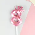 Vela de cumpleaños número 8 rosa nacarado con corona para una decoración de fiesta - 8 / Rosa