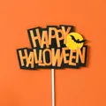 Halloween Happy Halloween cake topper with moon and bat design, 12cm width - Halloween Full Moon Style