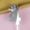 Vela de cumpleaños número 4 plateada con corona decorativa para decoración de pasteles de fiesta - Corona Número 4 / Plateado