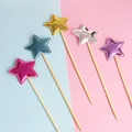 Decoraciones de pastel de estrellas metálicas multicolor con palitos de madera para - Estrella Multicolor (5 Piezas)