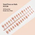 30st professionele ombre press-on nagels met ster- en goudlijn strass accenten in XS/S/M - 30 Stuks / Nude Roze Frans Strass (S210-T)