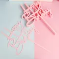 Decoración de pastel Happy Birthday en acrílico rosa para fiestas y repostería - HB Simple / 10 Piezas/Paquete (12x10cm) / Rosa