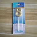 Elegante vela de cumpleaños dorada número 8 en blíster azul para decoración de tartas - Número 8 / Dorado