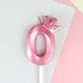 Vela de cumpleaños número 0 rosa perlado con una corona decorativa para fiestas - 1 Pieza / Rosa