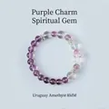 Armband aus natürlichem Uruguay-Amethyst mit klaren Kristallakzenten 8mm Perlen - Uruguay Amethyst Armband Stil / 8mm / Lila