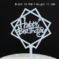 Topper para pastel Happy Birthday geométrico blanco para decoraciones de fiesta - Square Frame Star / 10 Piezas/Paquete (10.9x11.2cm) / Azul