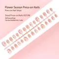 30-piece pink floral press-on nail set with gradient finish and glitter detail. - Pink Gradient Floral Style (S107-T) / 30 Pieces/Strip (Includes XS/S/M Sizes)