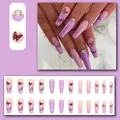 Elegant purple gradient press-on nails with butterfly embossing and rhinestones. - 24 Pcs/Set / Purple Gradient 3D Butterfly Rhinestone Style (D415)