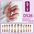 Elegant sparkling French press-on nails with 3D white flowers and glitter design, 24 pieces - Nude Purple Gradient 3D Flower Rhinestone Coffin Style (D526) / 24 Pcs/Set