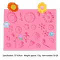 Silicone fondant mold with sunflower and daisy designs for floral cake decorating - Multi-Style Floral Leaf (50-28) / 13cmx10.4cm / Pink
