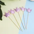 Juego de 5 adornos de corona de cuero rosa brillante para tartas de cumpleaños. - Corona Rosada (5 Piezas)