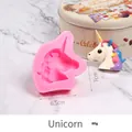 Detail view of a pink unicorn silicone mold showing dimensions and finished resin piece - Unicorn Head Pink (50-1589-A)