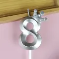 Vela de cumpleaños número 8 plateada metalizada con corona 3D para decorar pasteles - Corona Número 8 / Plateado