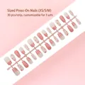Ongles à presser de luxe 30 pièces motif nuage de cœur avec dégradé rose et blanc - Tailles Mixtes XS/S/M / Style Nuages Cœurs Dégradés Rose Blanc (S084-T) / Pack de 30
