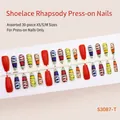 Detail view of colorful shoelace pattern long press-on nails set - Shoelace Rhapsody (S3087-T) / 30 Packs