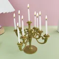 Elegant retro gold plastic candelabra set with nine white candles for party decoration - Bronze