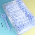 Détail des sporks jetables bleus de 11,6 cm pour desserts, pack de 100 pièces en vrac - Fourchette Ronde / Pack de 100 / Bleu