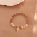 Elegant strawberry quartz and freshwater pearl beaded bracelet with sparkling heart charm - Heart Style