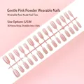S208-T glinsterende nude roze plaknagels set met 30 stuks in S/S/M maten - 30 Stuks / Zacht Parelmoer Roze (S208-T)