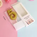 Close-up detail of golden number 5 birthday candle with packaging and 5.2cm size mark - Number 5 / Single Piece / Gold