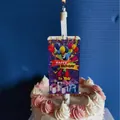 Creative rectangular Happy Birthday cake candle plugin featuring colorful balloons design - Balloon Pattern Surprise Candle (No Music) / 1 Piece