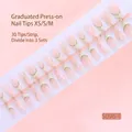 Close-up detail of 30pcs press-on nails set with elegant French tip design and glitter - Mint Green French Gold Glitter Fresh Style (S096-T) / 30 Packs