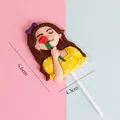 Cute cartoon girl holding rose cake topper ornament for Valentine's Day - PVC Rose - Female / 6.6cm x 4.3cm