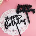 Eleganter schwarzer Acryl Happy Birthday Tortenaufsatz 12x7cm für die Backdekoration - Herz Schreibschrift Schwarz Stil