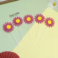 Set of 5 pink non-woven daisy sunflower cake toppers for birthday party, 5cm size - Rose Red