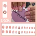 Faux ongles French rose avec paillettes étincelantes et strass élégants pour une manucure - Style Strass en V Dégradé Pois Nude Rose Français (D536) / 24 Pièces/Ensemble