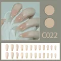 Glossy natural nude short coffin press-on nails set of 24 pieces model C022 variant - Natural Nude Beige (C022)