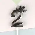 Vela de cumpleaños número 2 gris metalizado con corona decorativa para decoración de pasteles - 2 / 1 Pieza / Negro