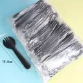 Lot de cuillères-fourchettes jetables en plastique noir de 11,6 cm - Fourchette Ronde / Pack de 100 / Noir