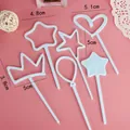 Detailed dimensions of white plastic cake toppers in heart, star, and crown shapes - Star Crown Balloon Topper - Blue