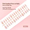 30-piece pink gradient press-on nail tips on strip, available in XS, S, M sizes, model S045-T - Long Trapezoid Style (S045-T) / 30 Pcs/Strip / Pink Gradient