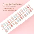 Voorgemonteerde pastel sterrenpatroon plaknagels, set van 30 stuks in maten XS/S/M voor salons - S168-T