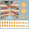 Short vibrant orange solid color press-on nails 24pcs set SKU C023 for manicure - Glossy Bright Orange (C023)